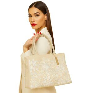 Oscar De La Renta Neiman Marcus Cotton Floral Tote Bag Shoulder Handbag Women's